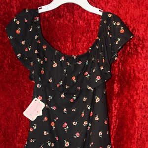 Floral Printed Black Body Suit